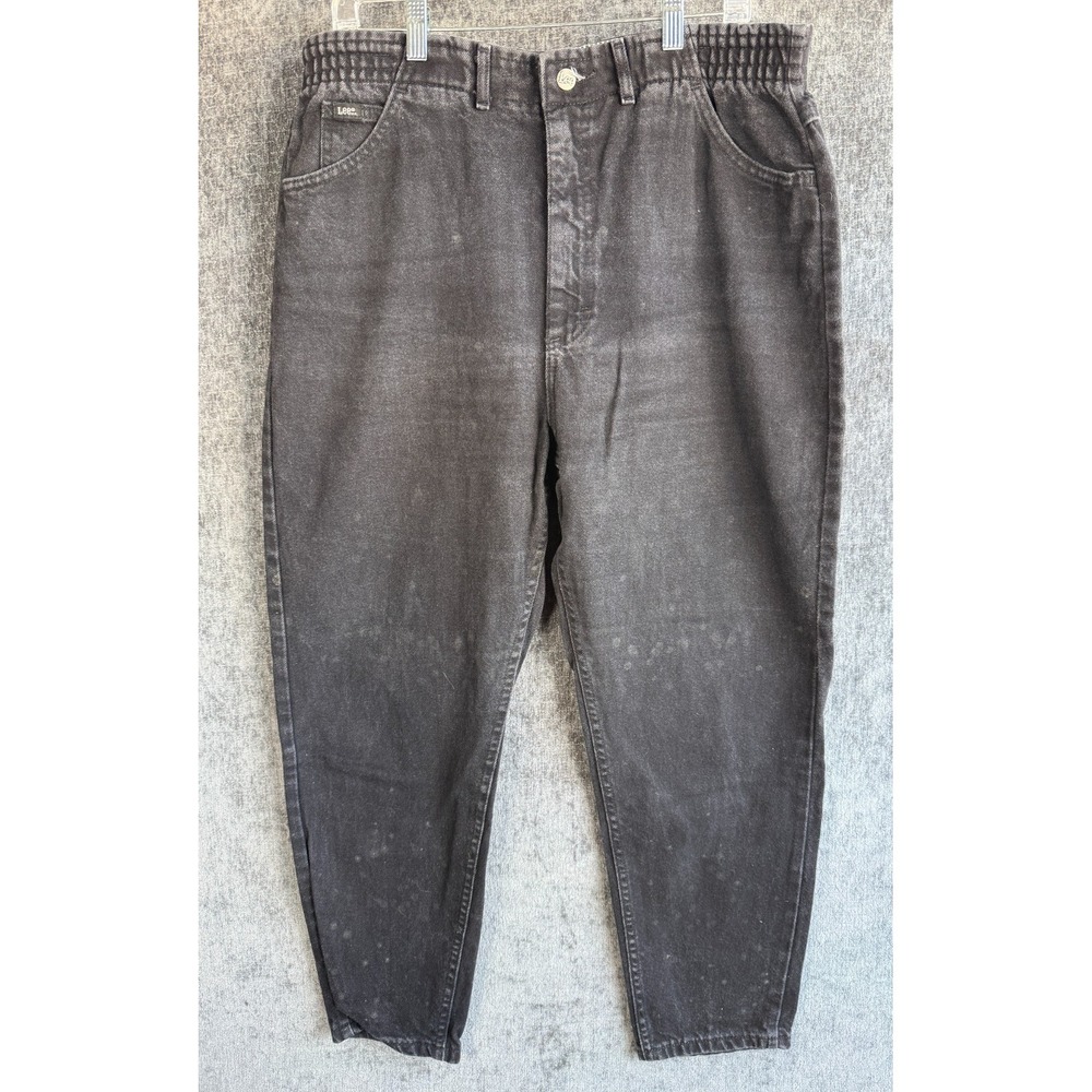 Vintage 90s Lee Black Mom Jeans Womens 18 Petite High Rise Elastic Waist Tapered